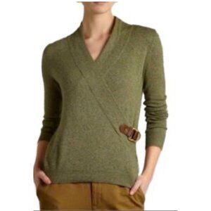 Lauren Ralph Lauren green Wool  Cashmere Blend Wrap Sweater Buckle Detail M